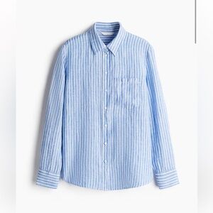 H&M 100% linen stripe button down shirt